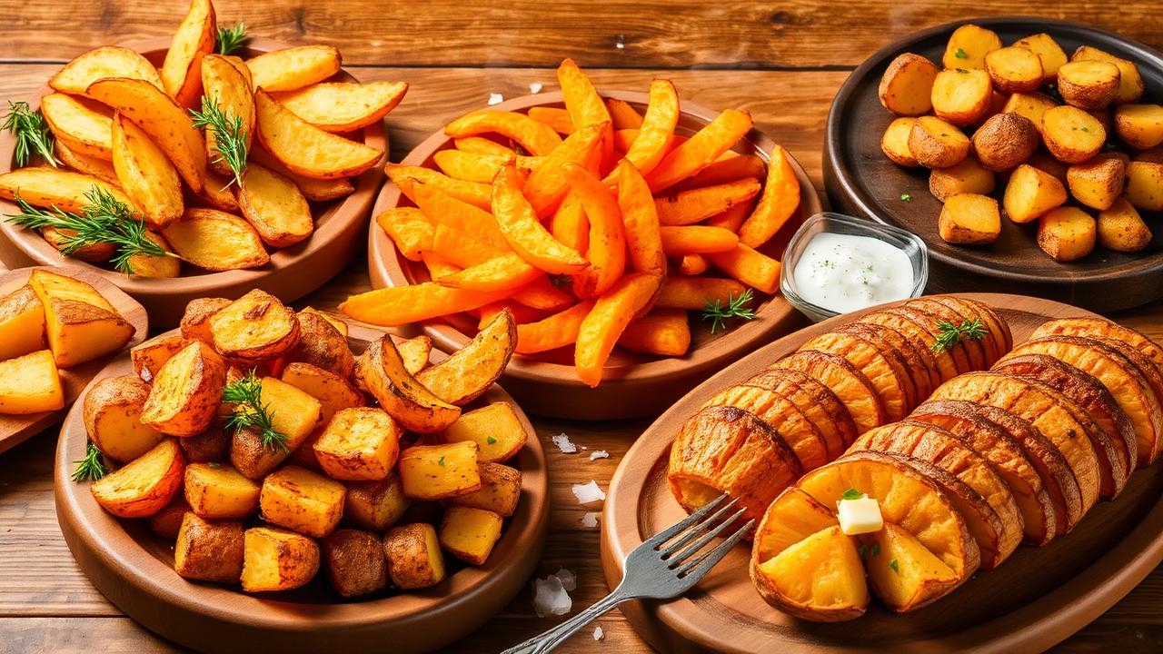 cartofi gatiti in friteuza cu aer cald - wedges, rondele crispy, cartofi dulci, hasselback