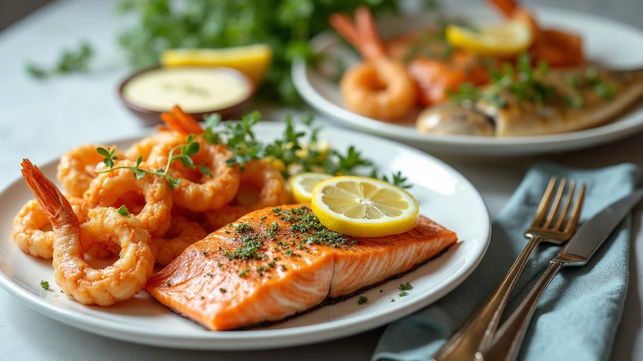 peste si fructe de mare in air fryer - somon, creveti, biban, calmar