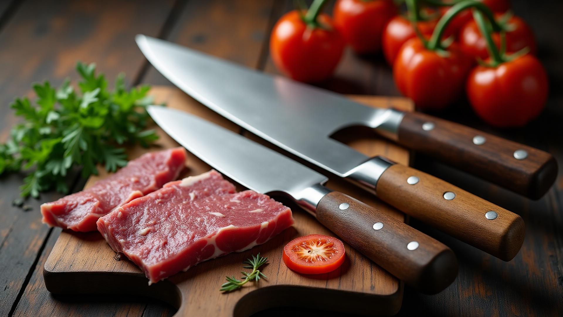 Cuțite de măcelărie profesionale pe placă de tăiat