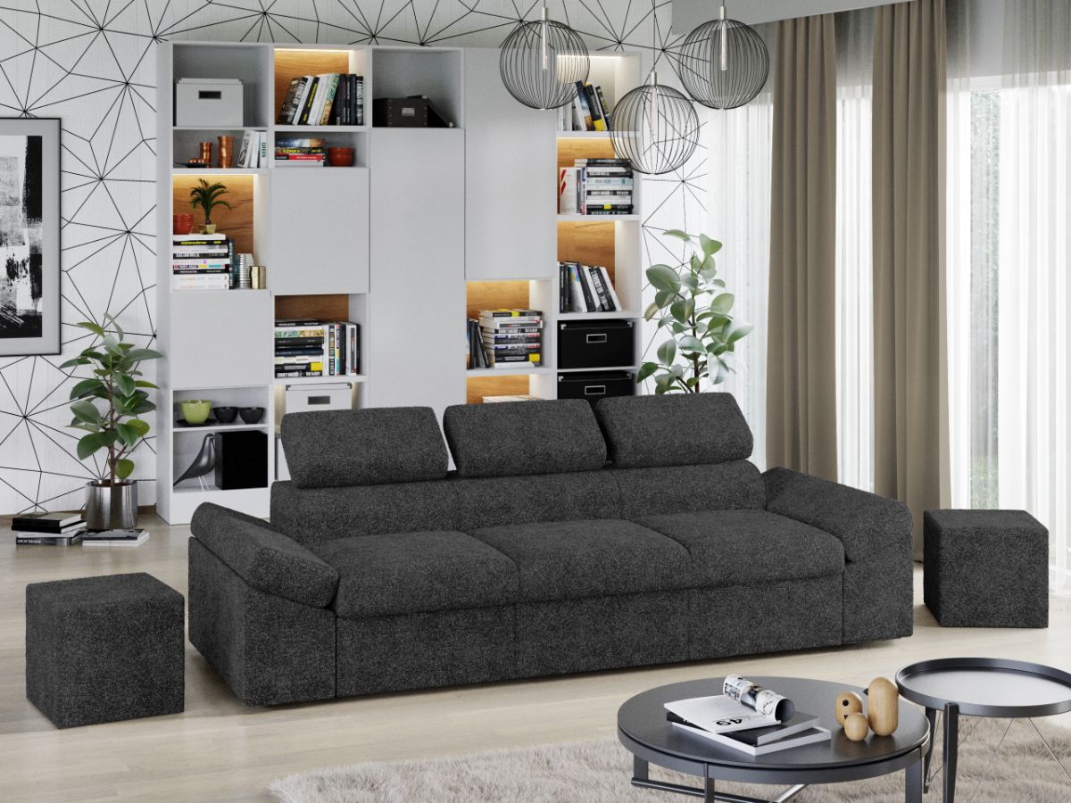 Canapea Magic extensibilă plusată - Gri închis - Confort ortopedic premium cu ladă XXL