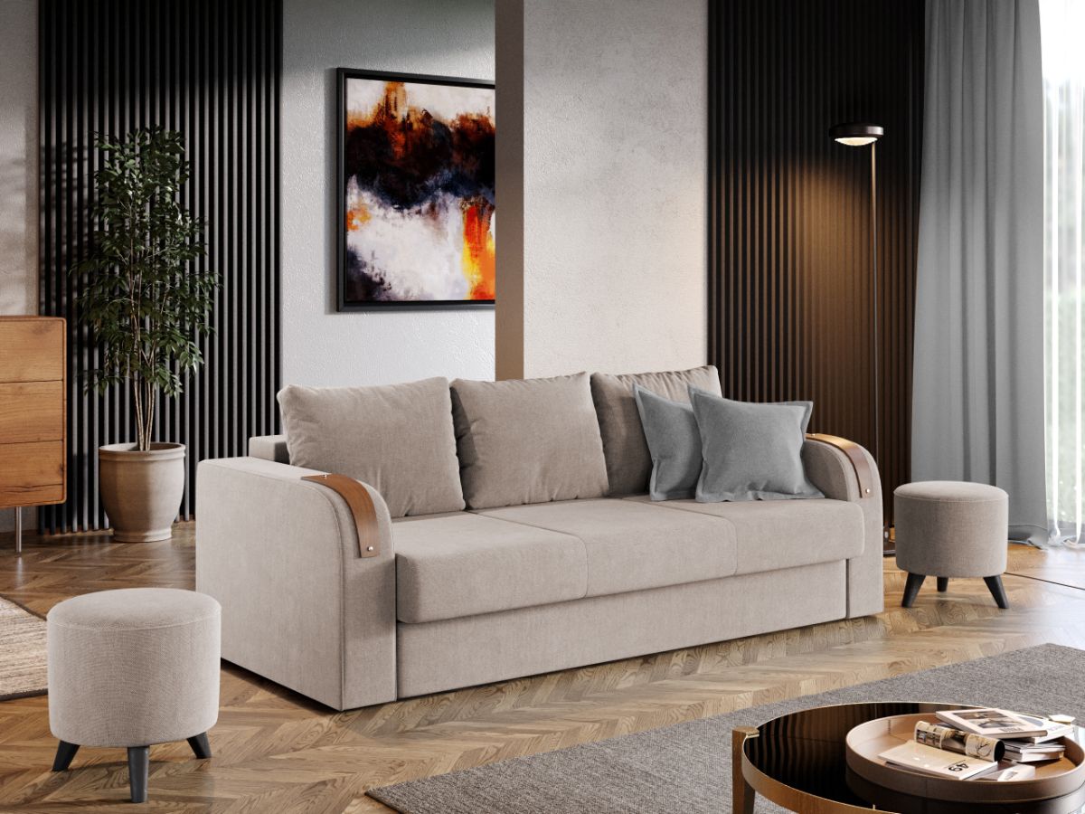 Canapea Morelia extensibilă cu ladă - Crem - Design elegant francez cu spațiu depozitare generos