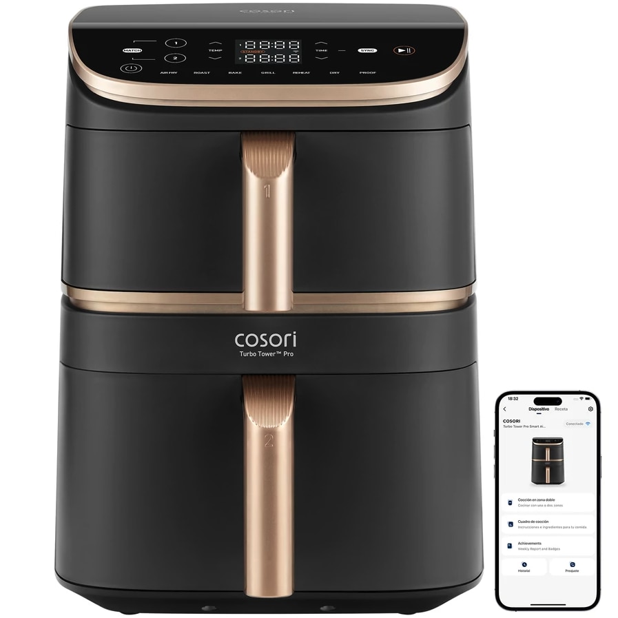 Cosori Turbo Tower Pro Smart - Design vertical dual basket cu conectivitate smart