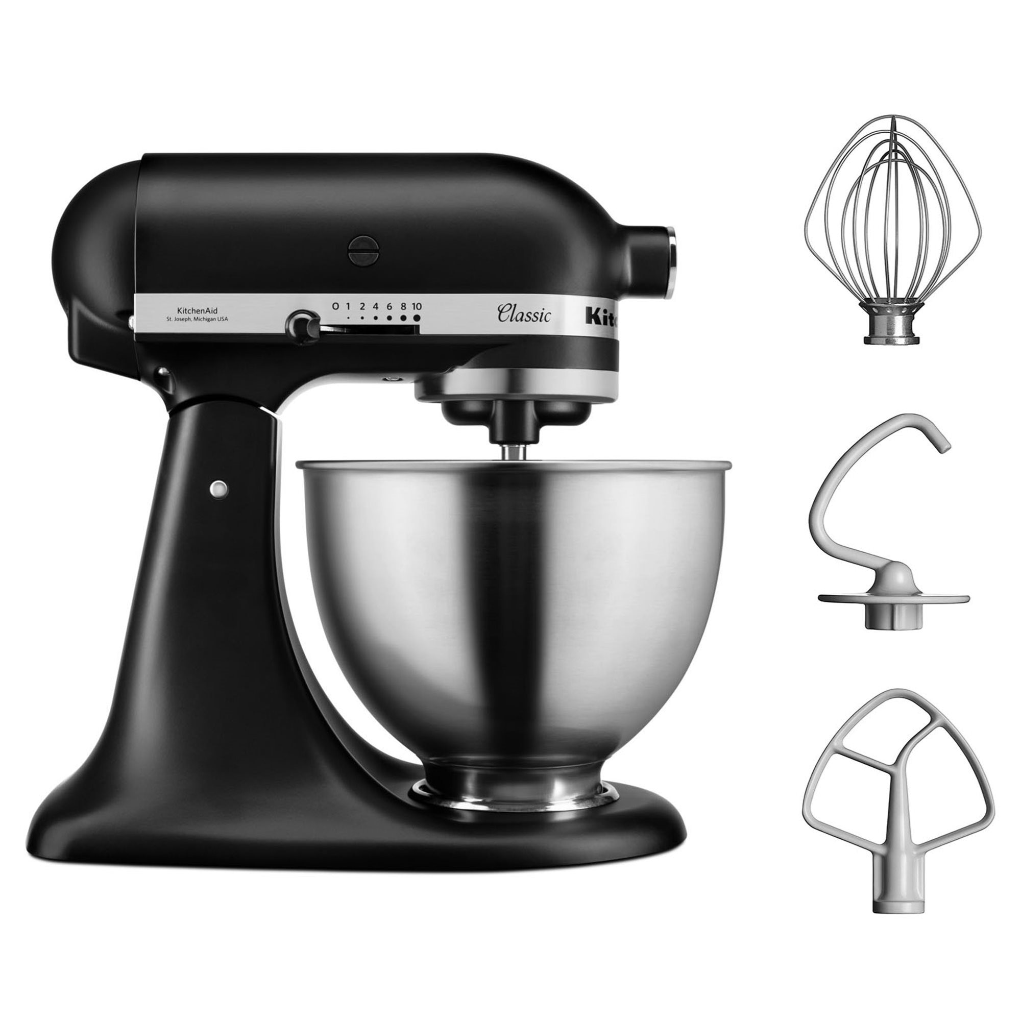 KitchenAid Mixer Classic 4.3L Matte Black - Iconic design - 10 viteze pentru patiserie perfectă