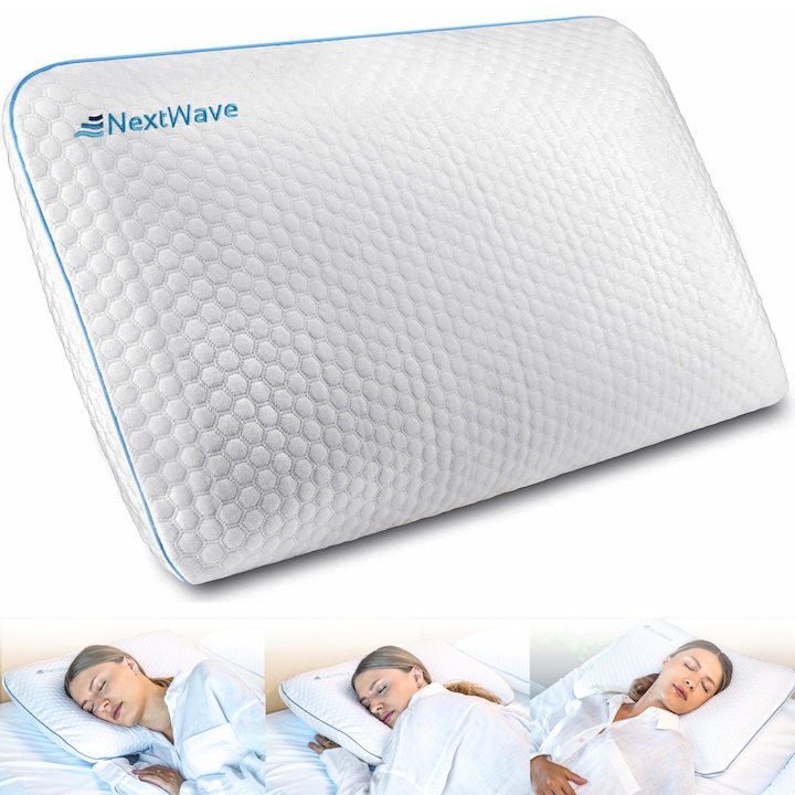 Perna ortopedică NextWave cu spumă memory și gel ventilat - Cea mai bună pernă cu gel ventilat - tehnologie de răcire activă