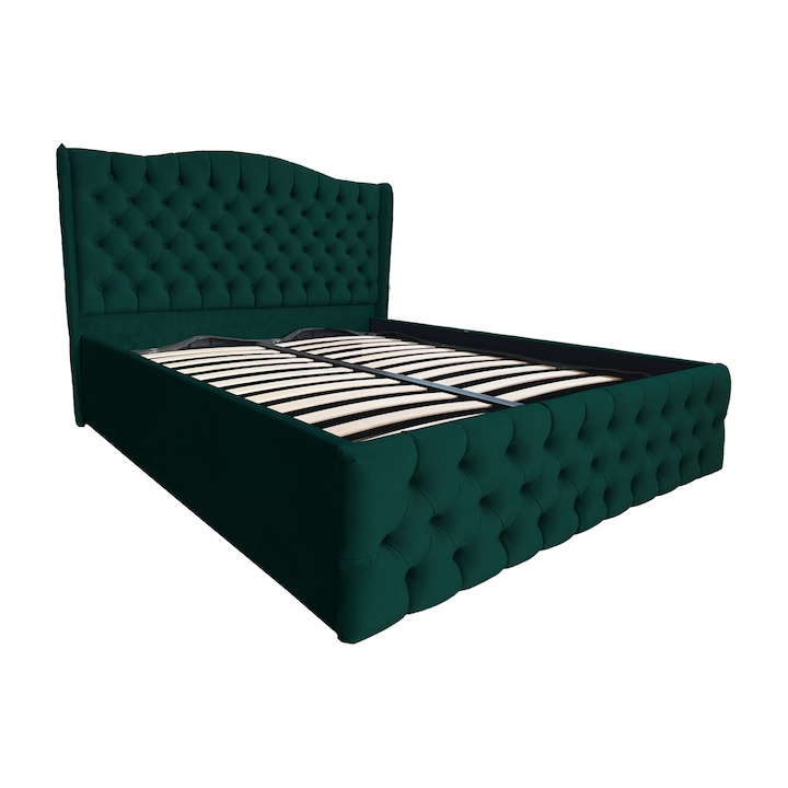 Pat Doha Dublu cu Somieră Verde 160x200 cm - Design minimalist Scandinavian cu tapițerie verde trendy