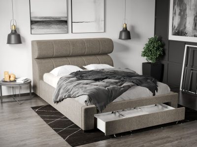 Pat Tapitat Galileo cu Somieră și Sertar - Cel mai bun pat cu depozitare laterală pentru apartamente mici