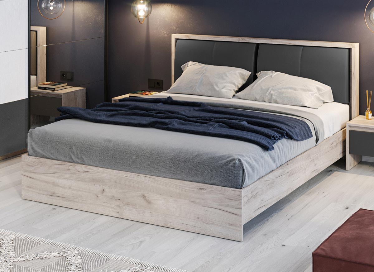 Pat Matrimonial Indigo Gri Stejar - Cel mai bun pat tapițat cu raport calitate-preț excelent