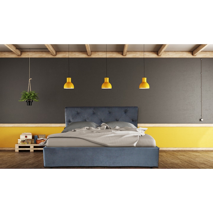 Pat Tapițat Kringx King 140x200 cm cu Ladă Depozitare - Design modern cu tapițerie catifea antracit premium