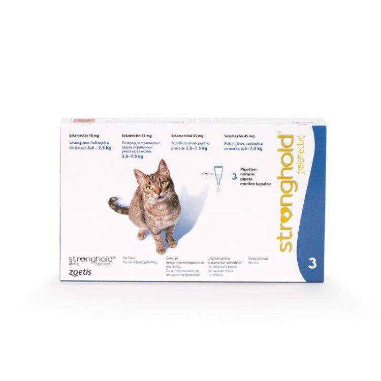 Stronghold Pisici Adulte 45mg - 3 pipete - Protecție împotriva puricilor și paraziților interni